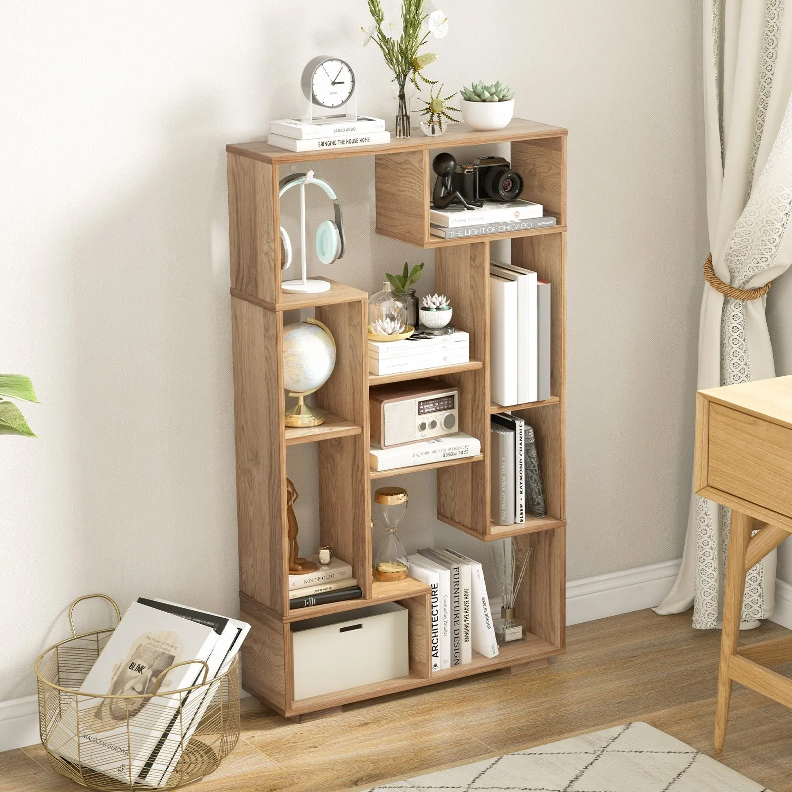 120cm Tall Bookshelf with Anti-tipping Kits for Home Office-Natural