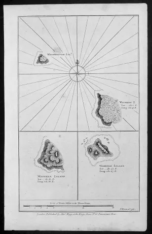 1786 Bowen Antique Map 3 x Cook Islands & 1 x Society Island - Cooks Voyage 1777