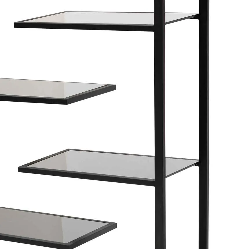 1.8m(H) Black Glass Shelving Unit - Black Frame