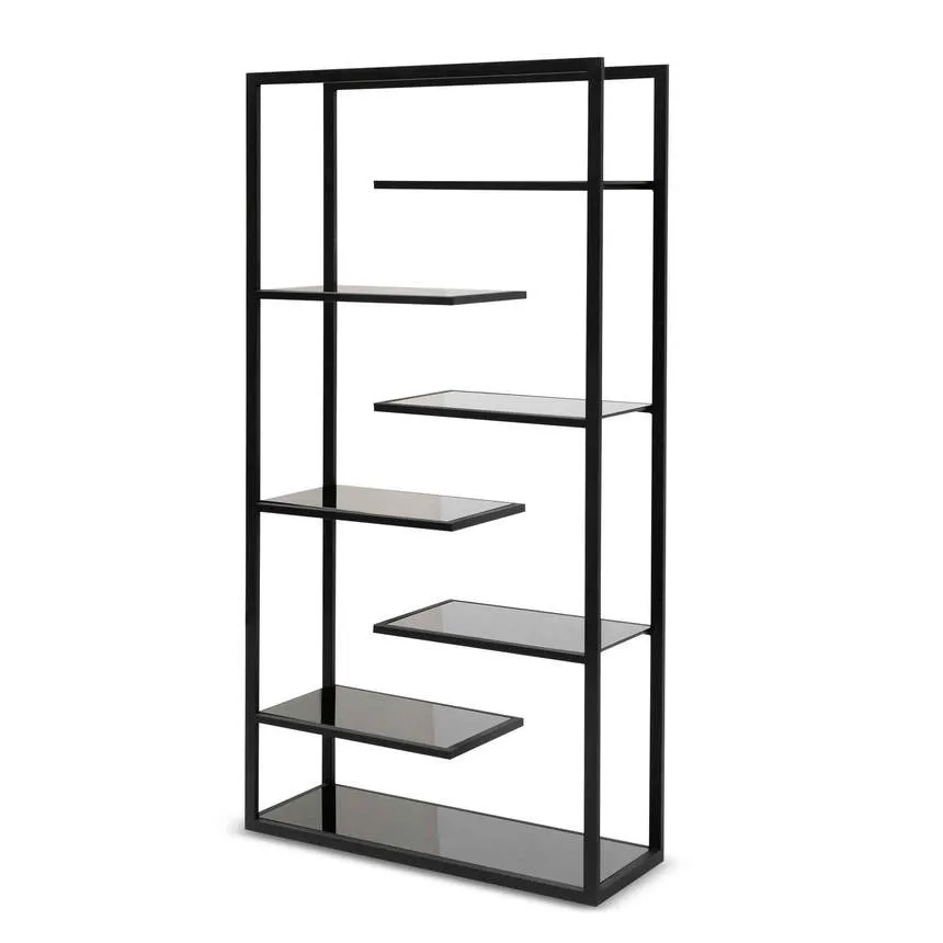 1.8m(H) Black Glass Shelving Unit - Black Frame