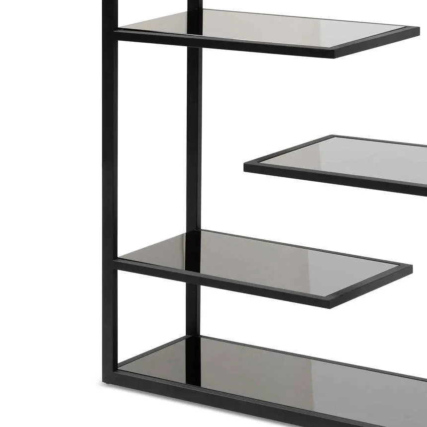 1.8m(H) Black Glass Shelving Unit - Black Frame