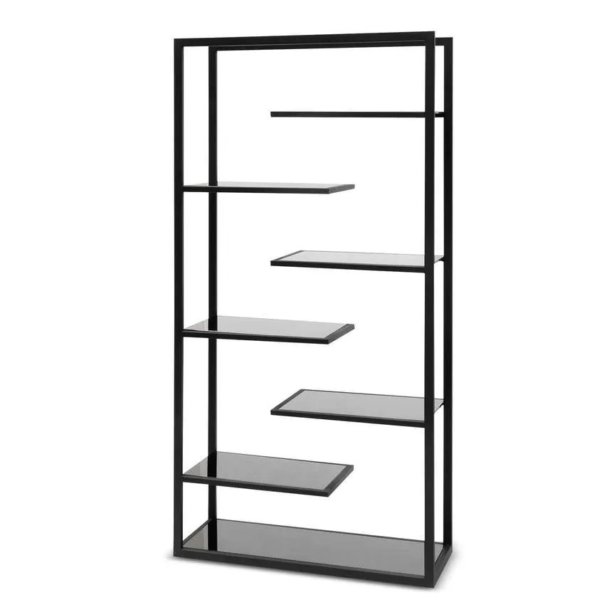 1.8m(H) Black Glass Shelving Unit - Black Frame