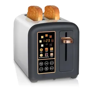 2 Slice Bread Toaster with LCD Display, Toaster Oven with Crumb Tray, Black