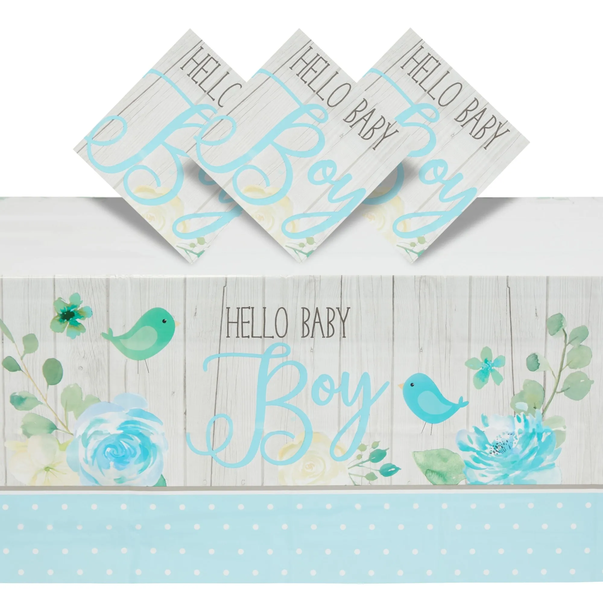 3 Pack Hello Baby Boy Plastic Table Covers for Baby Shower Decorations for Boys, Rustic Brid Design (Blue, 54 x 108 In)