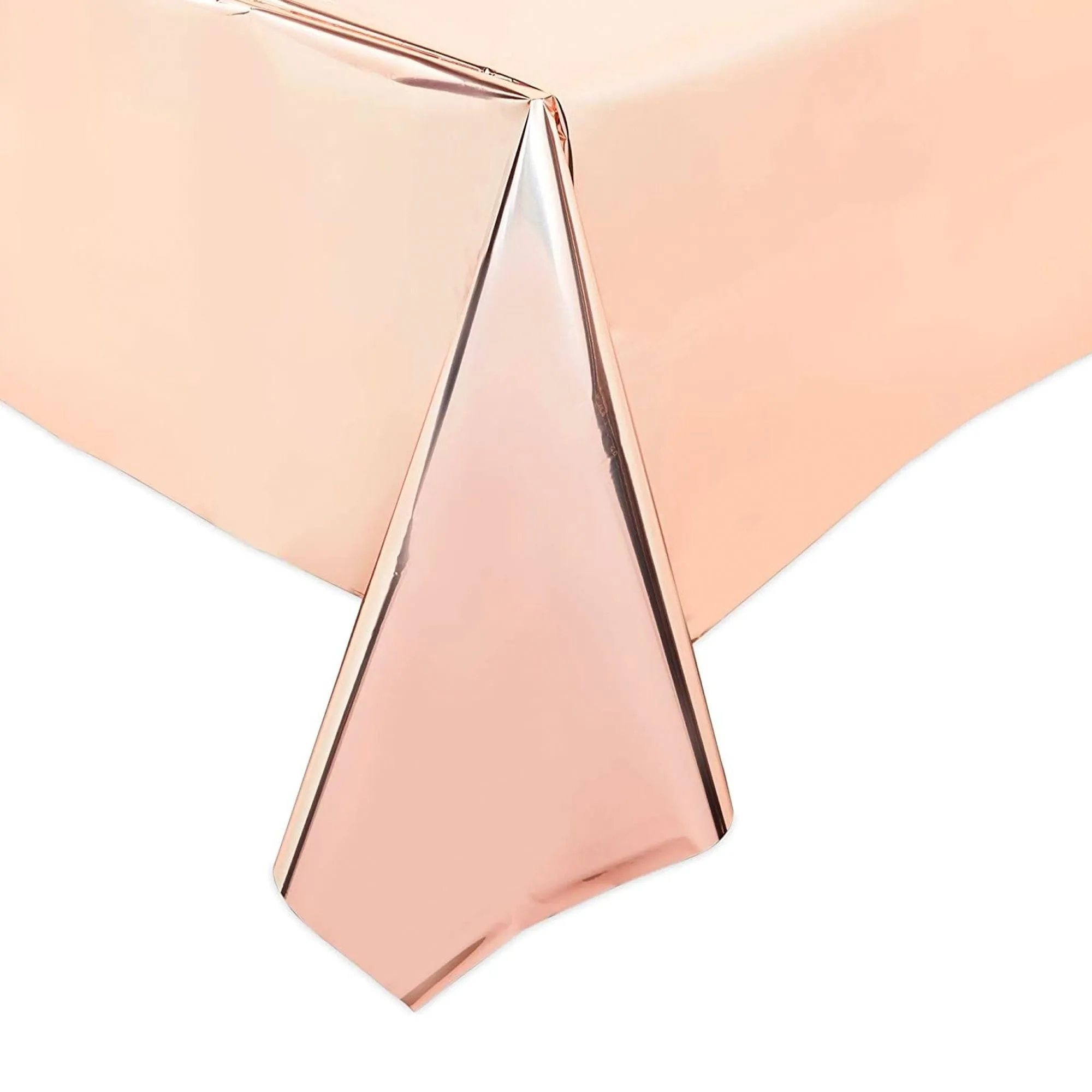 3 Pack Rose Gold Plastic Tablecloth, Metallic Table Cover Disposable for Pink Birthday Parties, Gender Reveal, Bridal Shower Decorations (54 x 108 In)