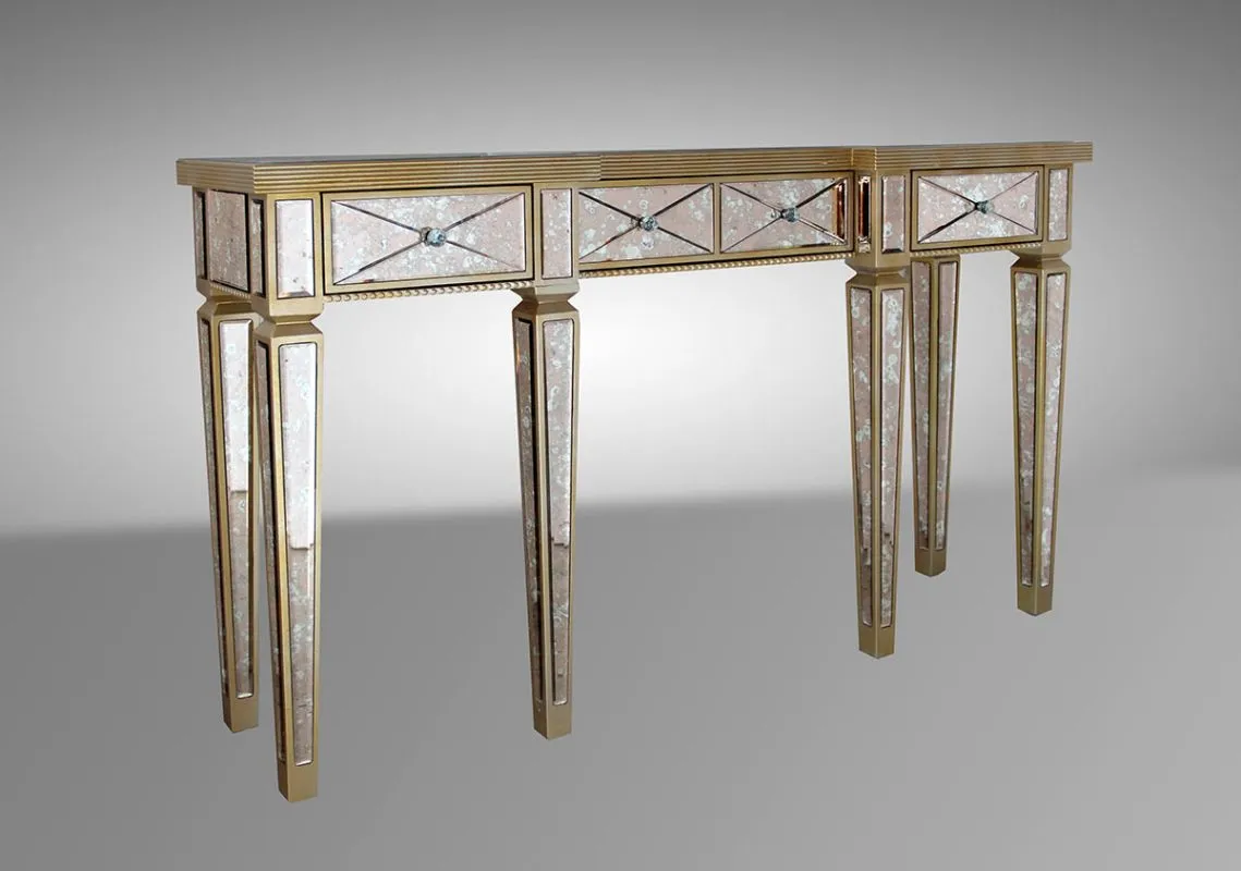 35" Mirrored Glass And Mdf Console Table