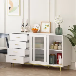 4-Drawer Sideboard Cabinet with 2 Sliding Glass Doors for Storage 63"W