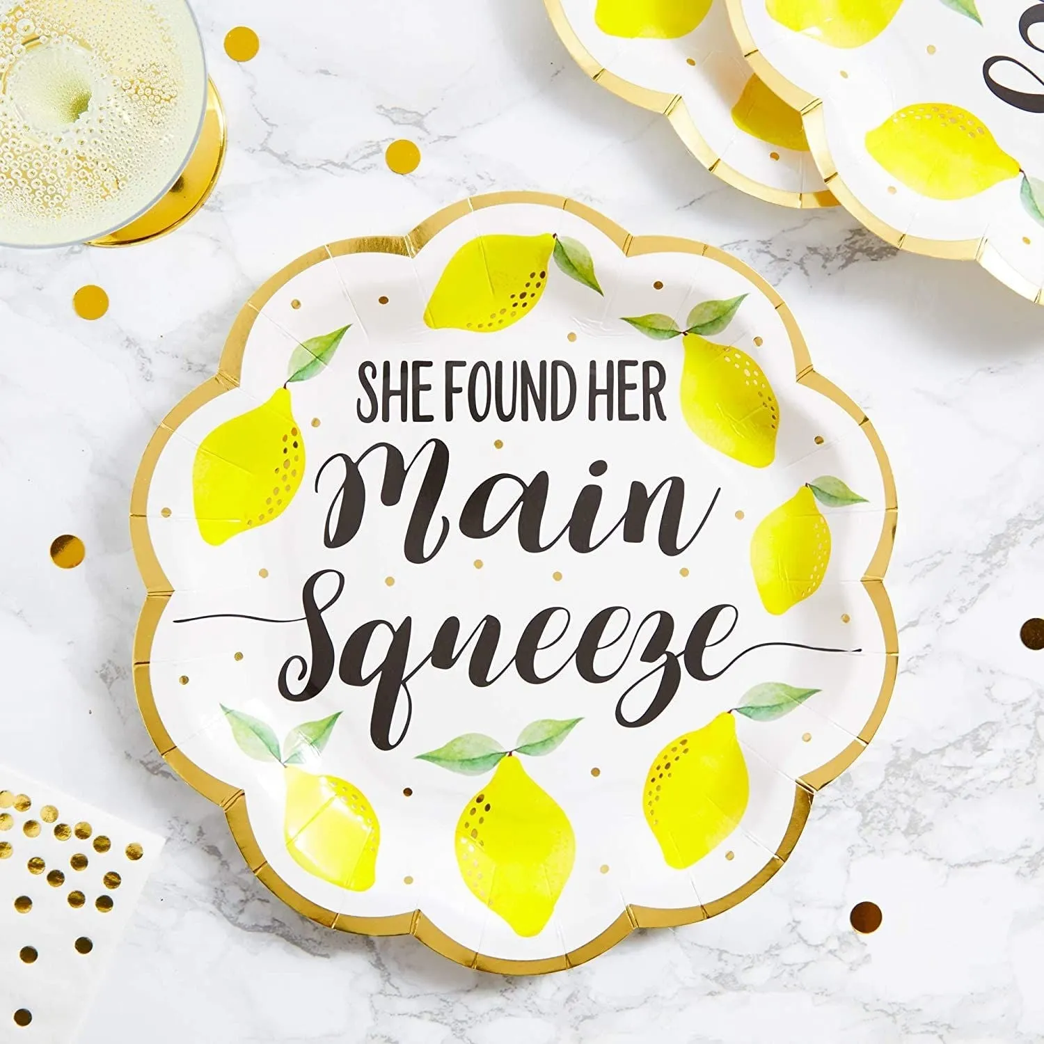 48-Pack Lemon Party Plates, She Found Her Main Squeeze (9 in)