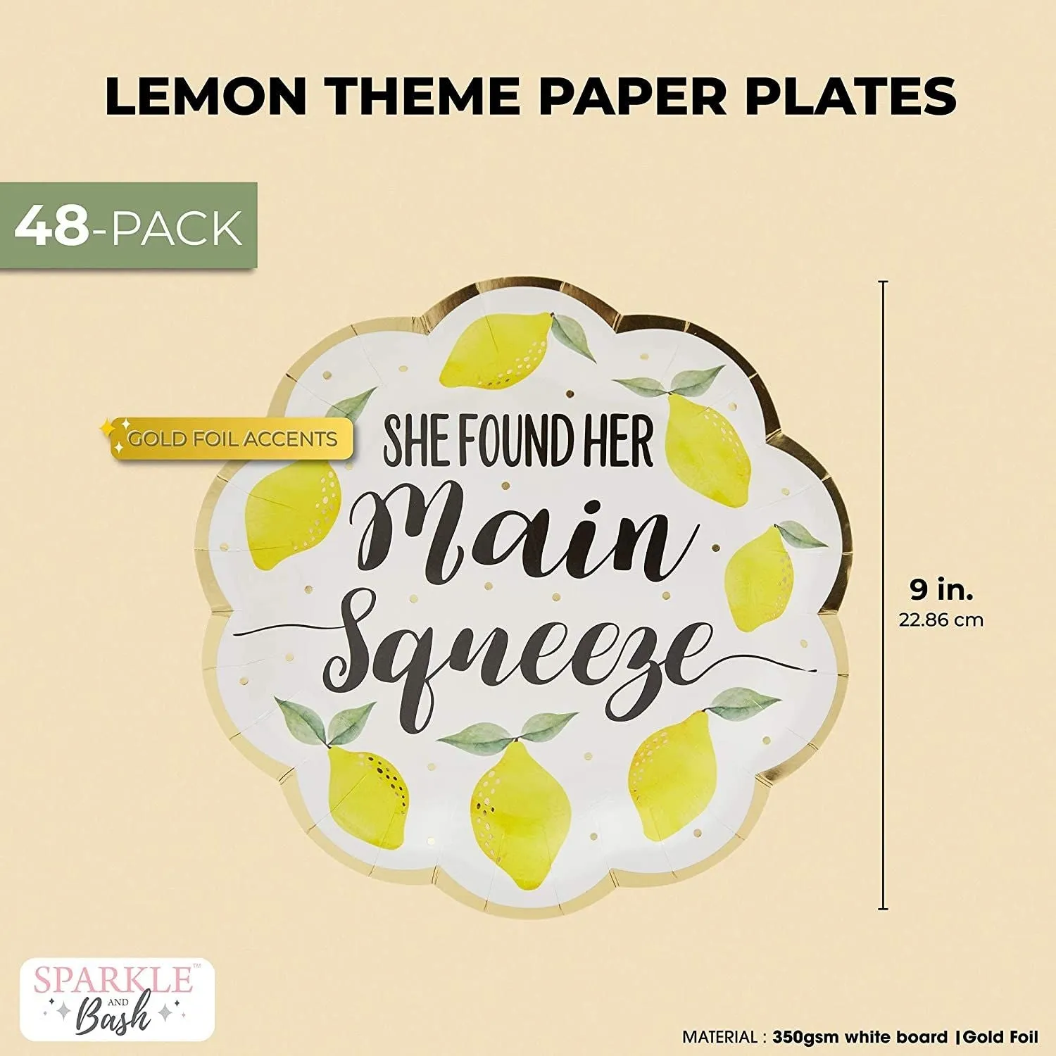 48-Pack Lemon Party Plates, She Found Her Main Squeeze (9 in)