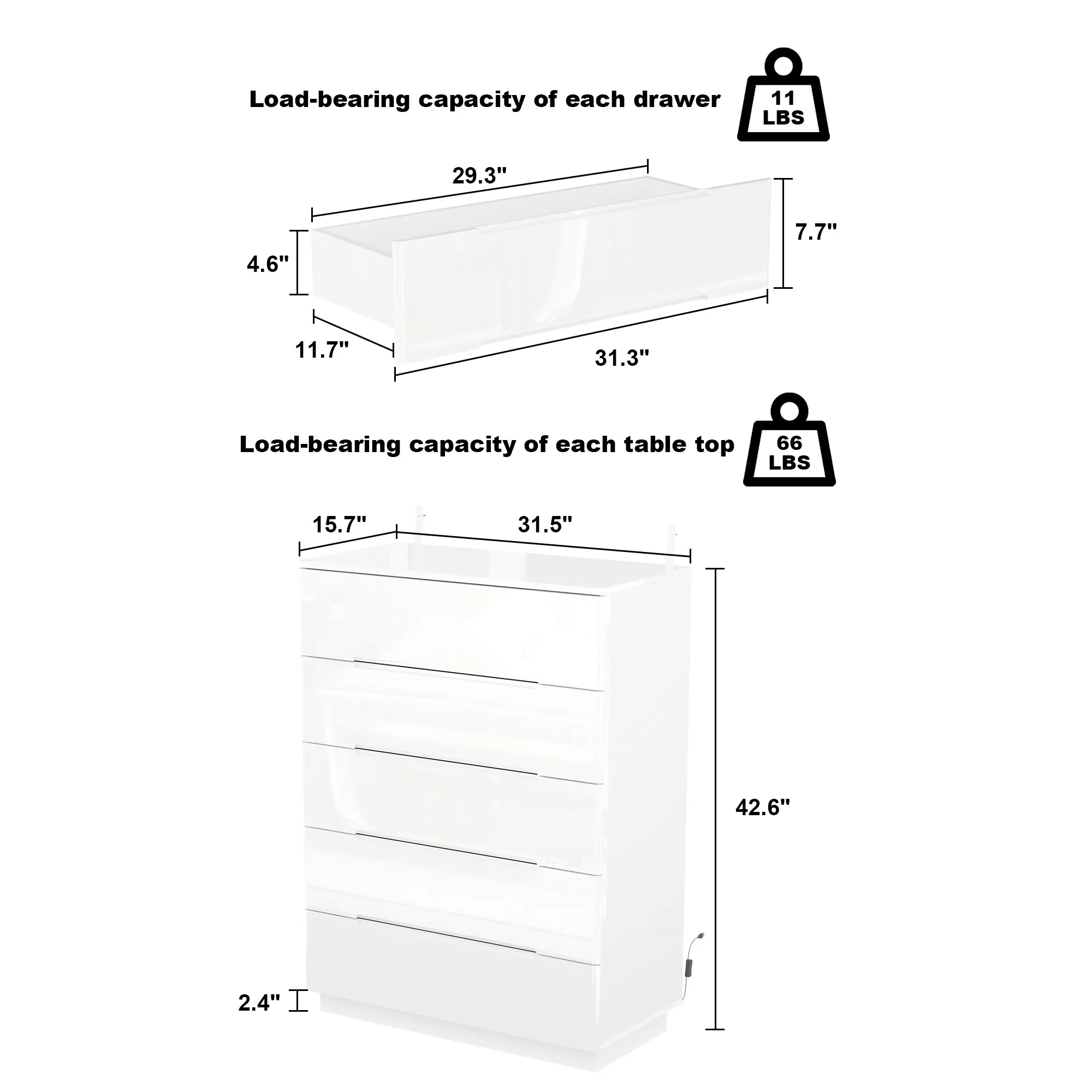 5 Drawer Chest Dresser With Light Storage