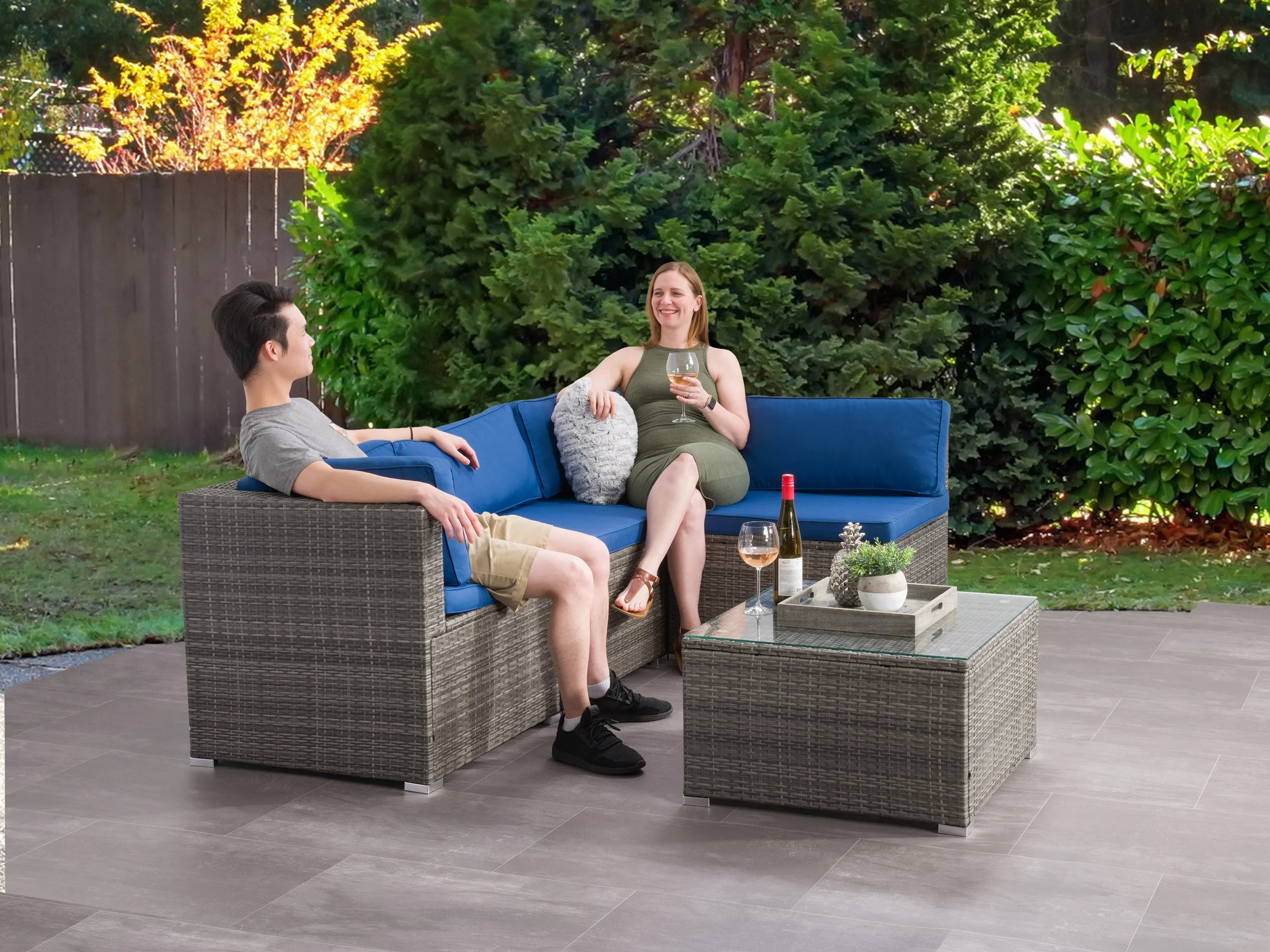 5-Piece Patio Wicker Sectional Set