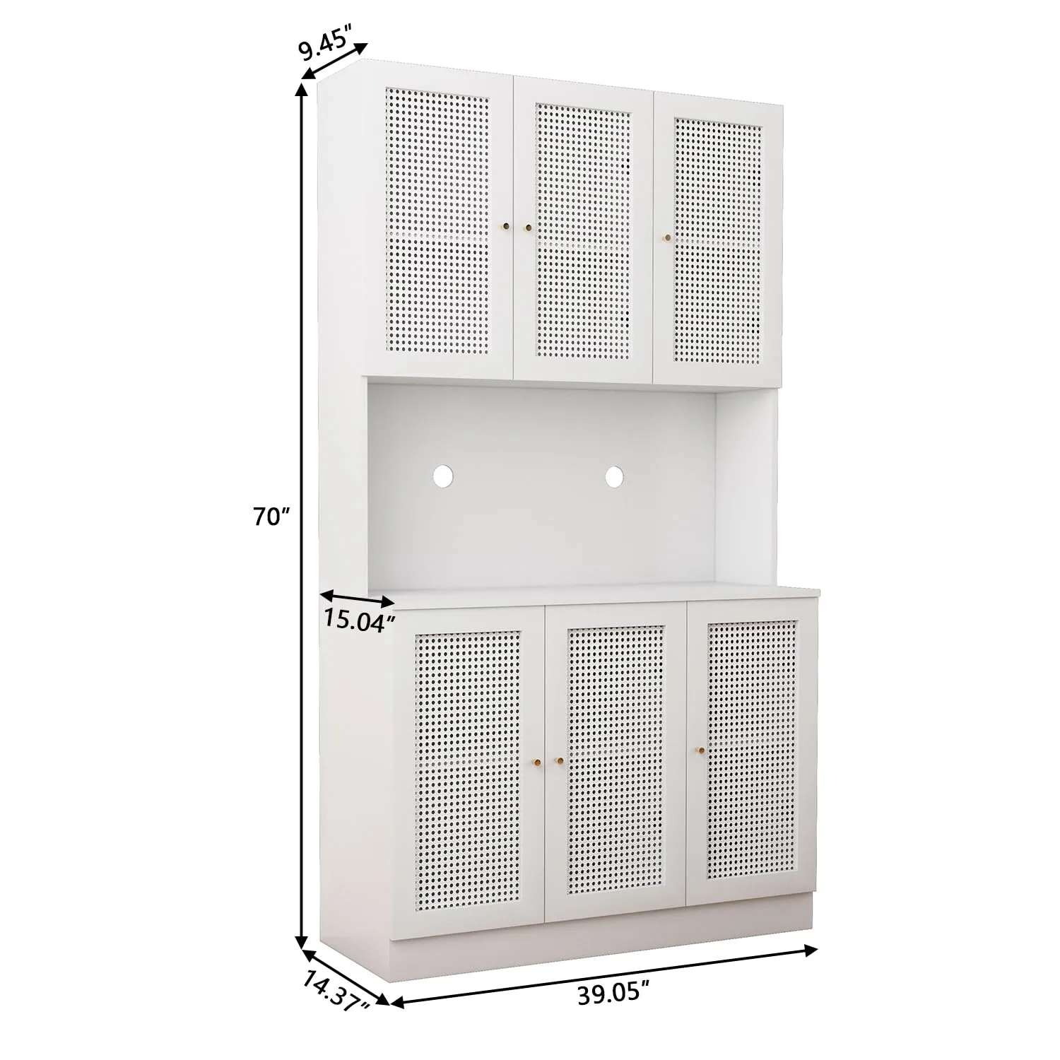 70"Tall Freestanding Metal Rattan Cabinet Kitchen Pantry Cabinet with 6 Doors