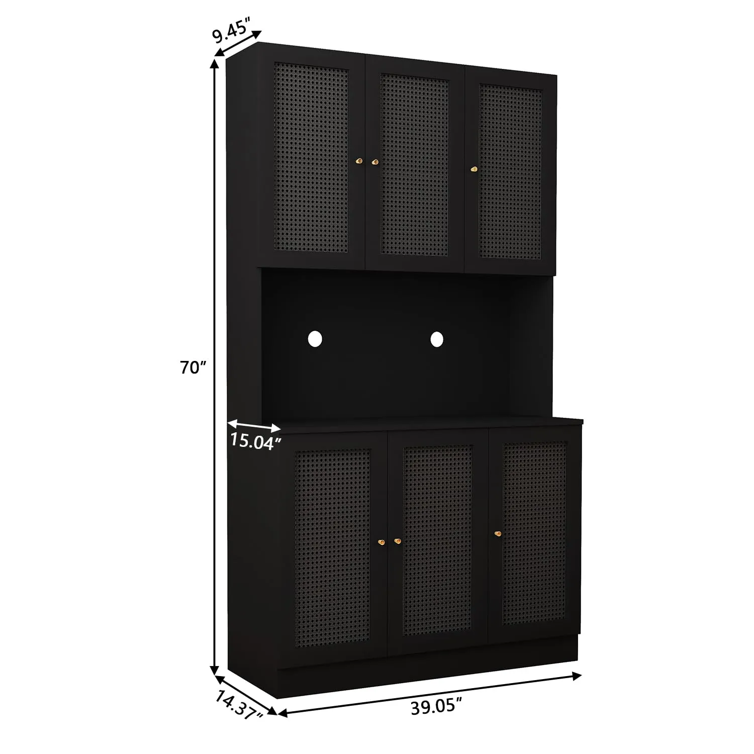 70"Tall Freestanding Metal Rattan Cabinet Kitchen Pantry Cabinet with 6 Doors