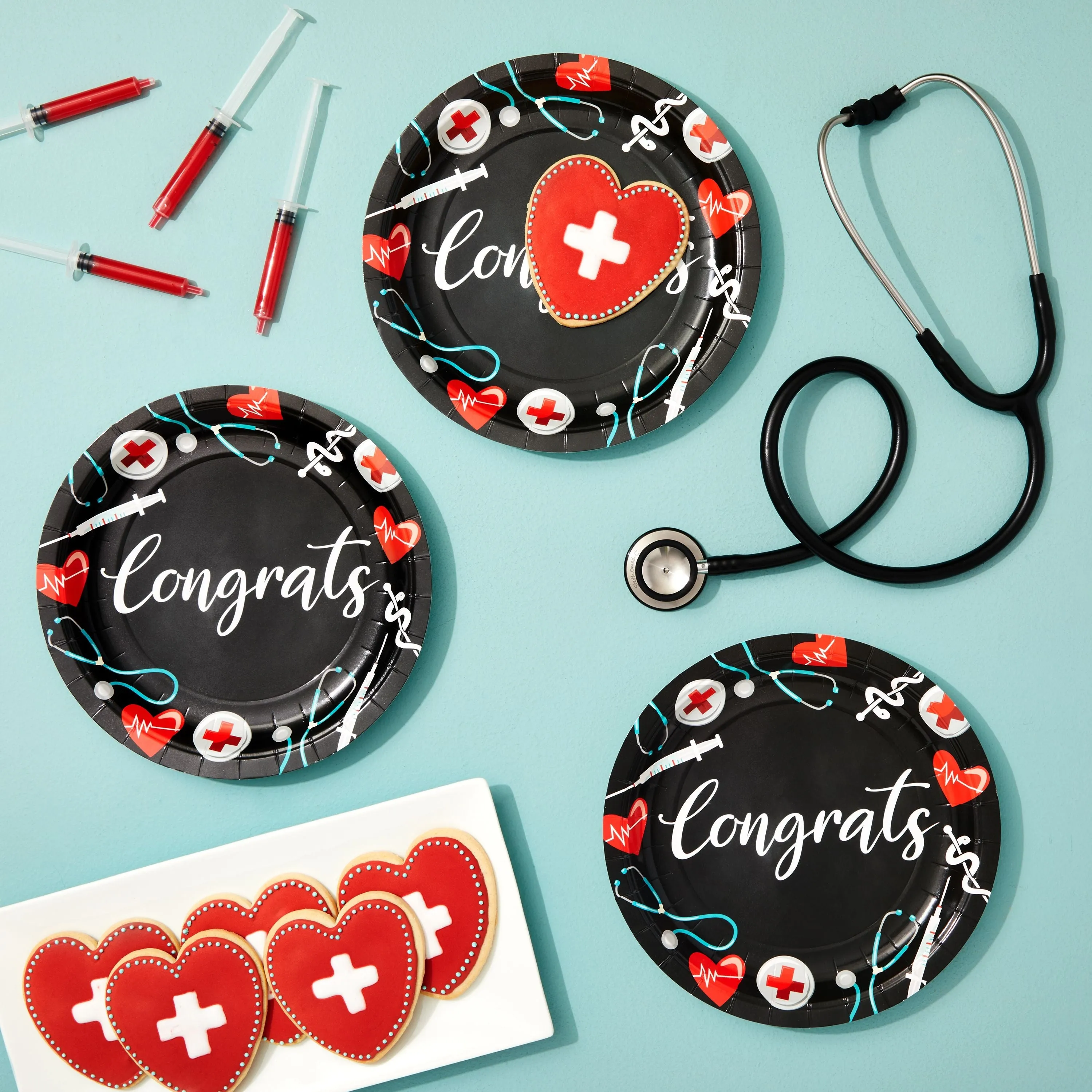 80 Pack Nurse Paper Plates for Nursing Graduation Party Supplies, Congrats and Medical Symbol Designs, for Student Nurses, Doctors, Medical Professionals (9-Inch Diameter)