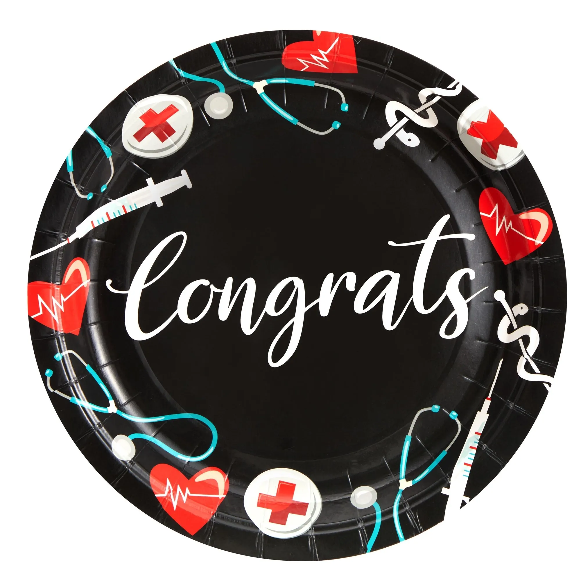 80 Pack Nurse Paper Plates for Nursing Graduation Party Supplies, Congrats and Medical Symbol Designs, for Student Nurses, Doctors, Medical Professionals (9-Inch Diameter)