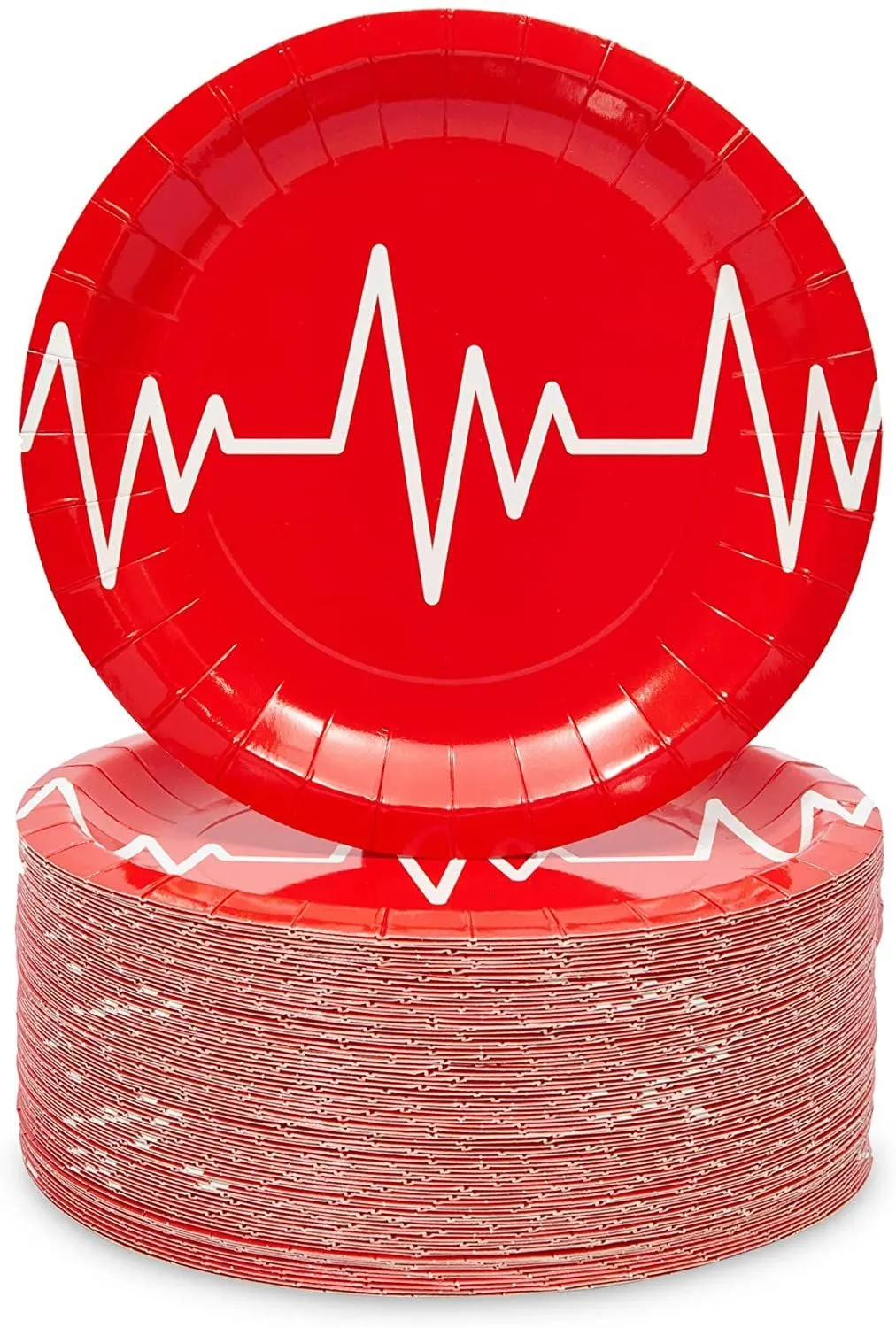 80 Pack Nurse Paper Plates for Nursing Graduation Party Supplies, Heartbeat Monitor Design, for Student Nurses, Doctors, Medical Professionals (7-Inch Diameter)