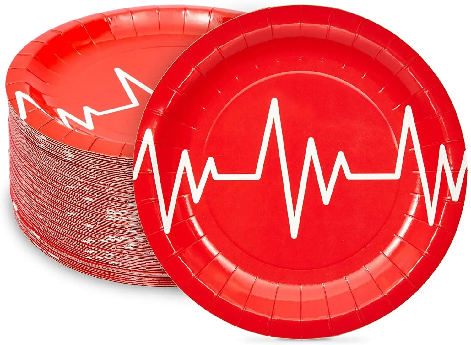 80 Pack Nurse Paper Plates for Nursing Graduation Party Supplies, Heartbeat Monitor Design, for Student Nurses, Doctors, Medical Professionals (7-Inch Diameter)