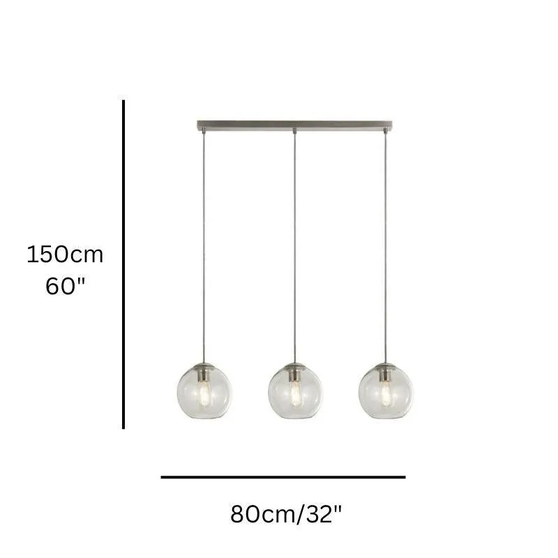 Balls 3 Light Chrome Bar Pendant With Clear Glass Shades