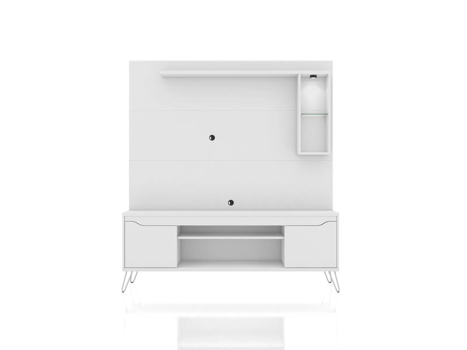 Baxter 62.99 Freestanding Mid-Century Modern Entertainment Center with LED Lights and Décor Shelves in White