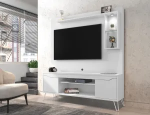 Baxter 62.99 Freestanding Mid-Century Modern Entertainment Center with LED Lights and Décor Shelves in White