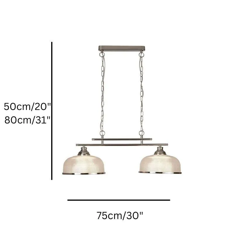 Bistro II 2 Light Silver Bar Pendant - Holophane Glass Shades