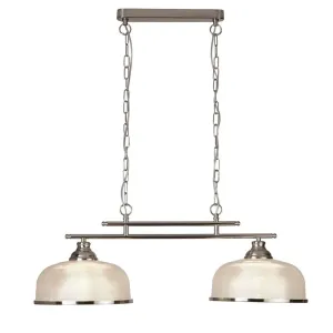 Bistro II 2 Light Silver Bar Pendant - Holophane Glass Shades