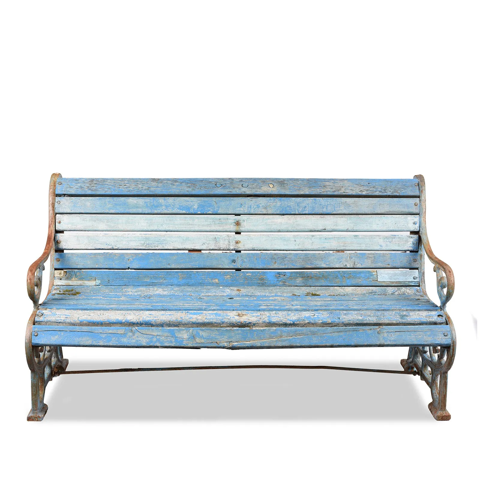 Blue Cast Iron Garden Bench - Ca 1920