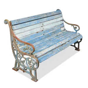 Blue Cast Iron Garden Bench - Ca 1920