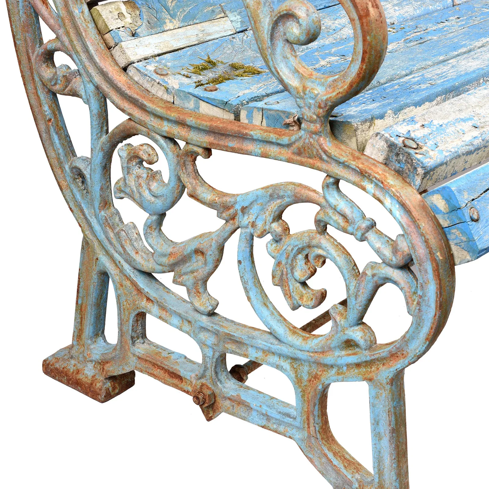 Blue Cast Iron Garden Bench - Ca 1920