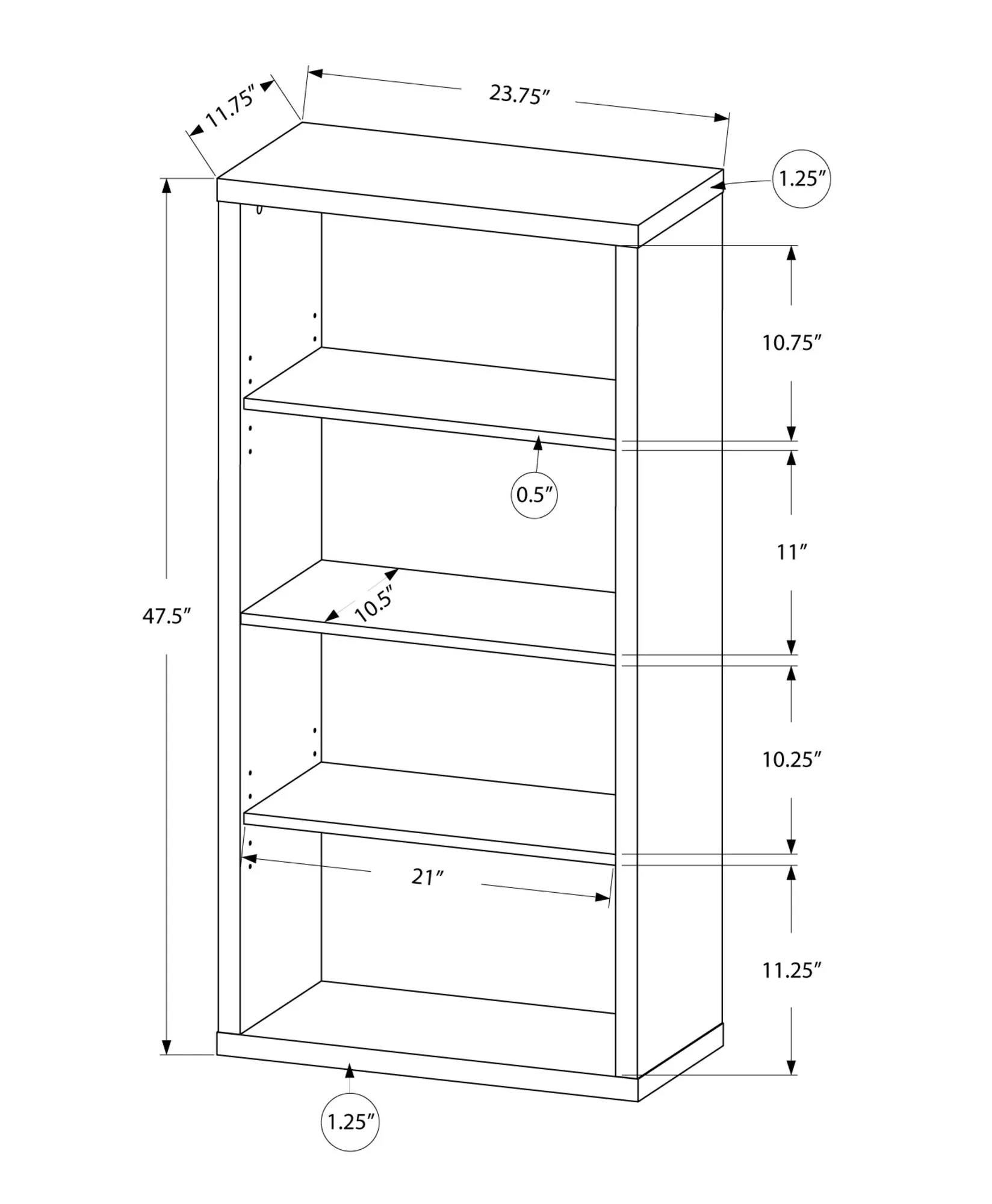 Bookcase - 48"H / Black / Grey With Adjustable Shelves