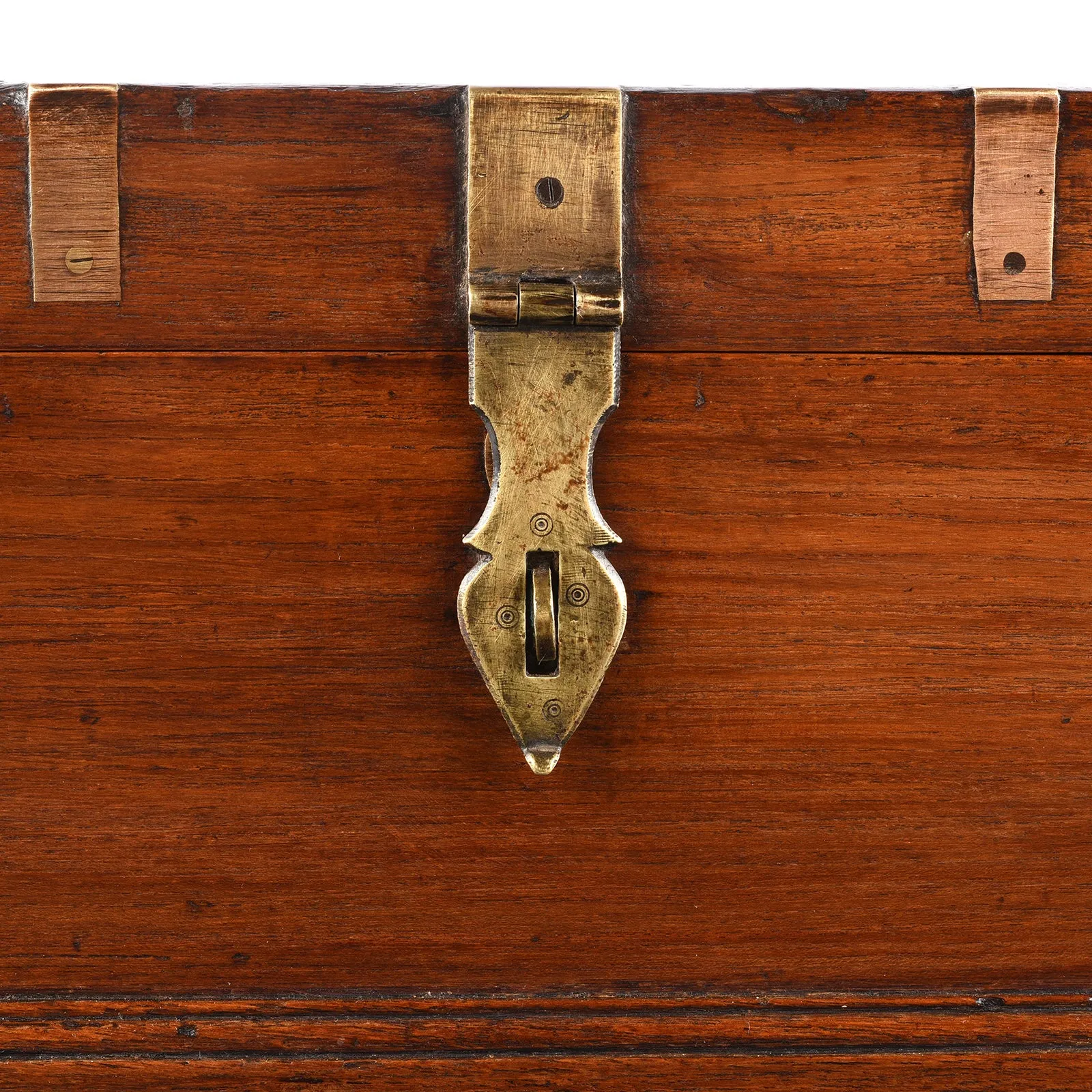 Brass Bound Teak Campaign Box From Rajasthan - 19th Century