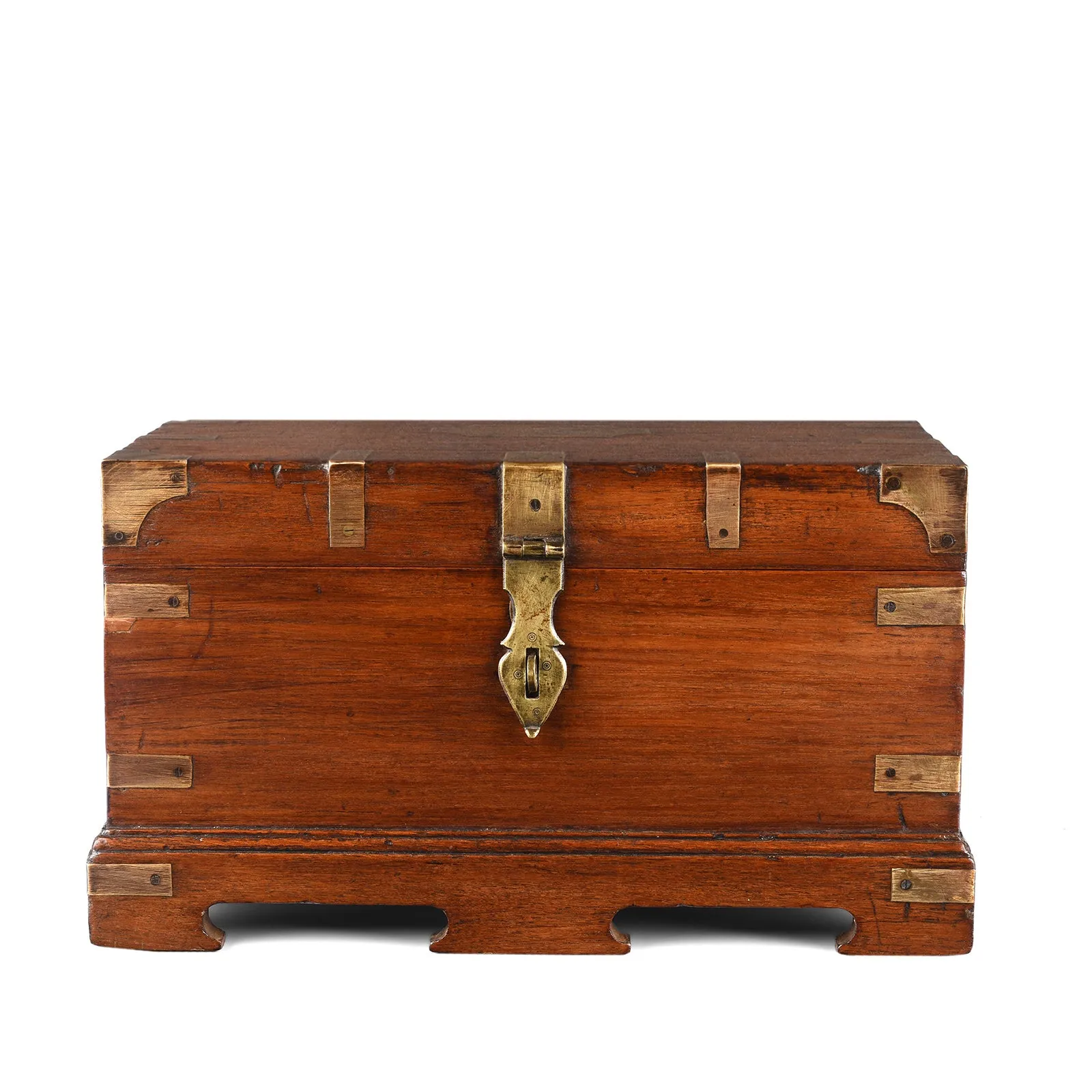 Brass Bound Teak Campaign Box From Rajasthan - 19th Century