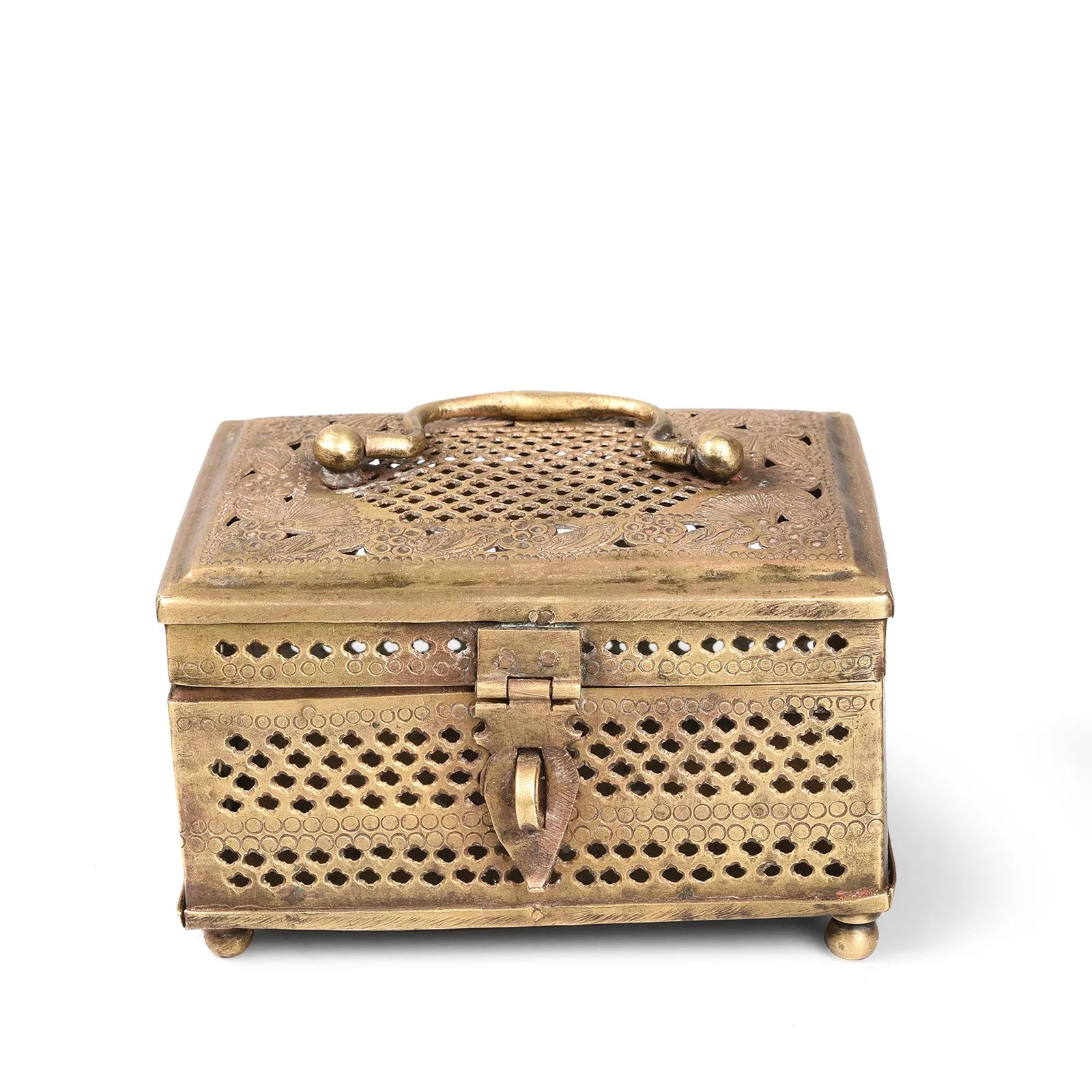 Brass Jali Work Paan Storage Box From India - Early 20thC