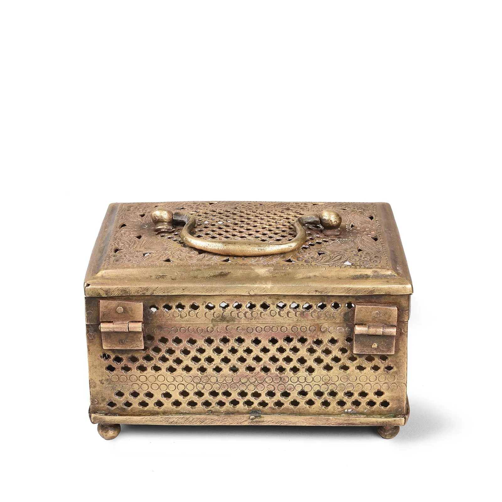 Brass Jali Work Paan Storage Box From India - Early 20thC