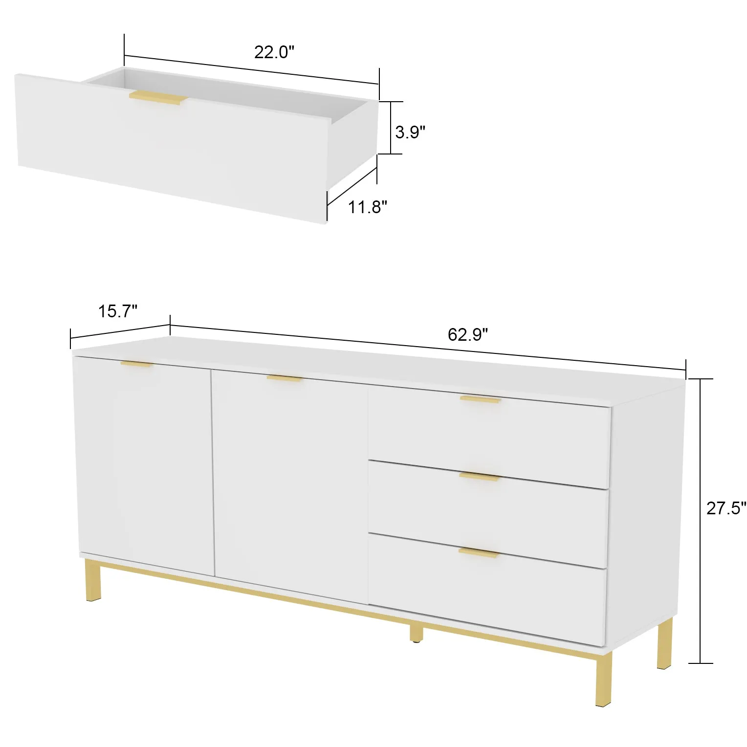 Buffet Bar 3 Drawers & 2 Doors Sideboard Storage Buffet Cabinet Credenza Coffee Bar