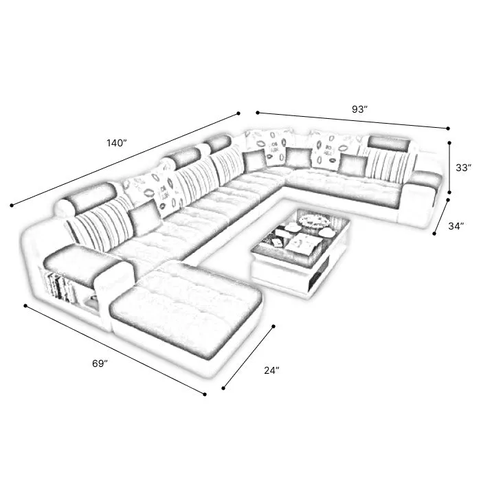 Callister U Shape 12 Seater Fabric Sofa Set with 4 Square Puffy