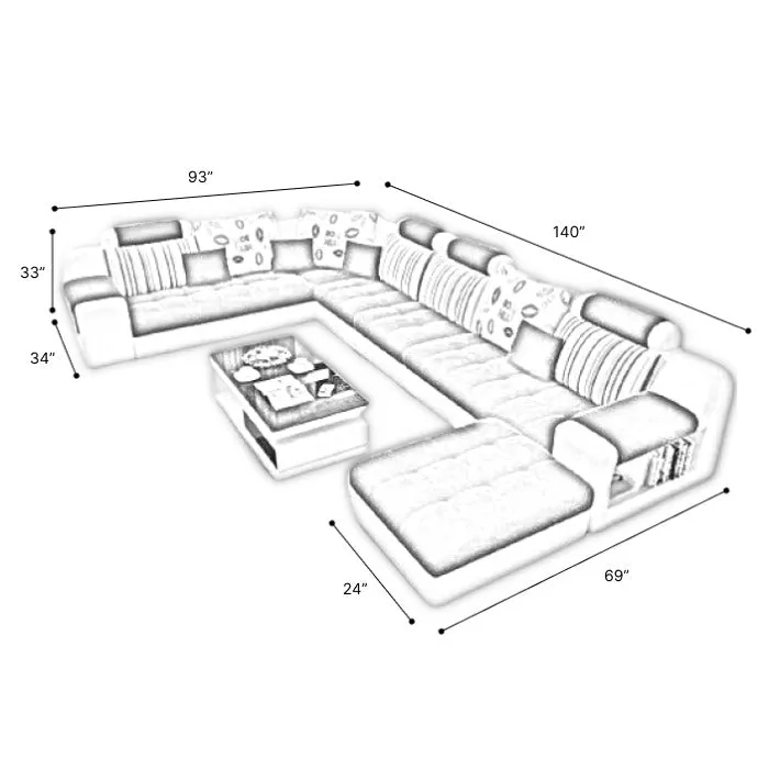 Callister U Shape 12 Seater Fabric Sofa Set with 4 Square Puffy