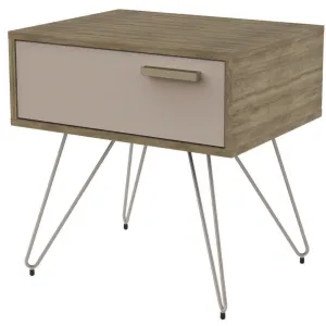 Carraro 1 Drawer Nightstand with Metal Leg Noce Off White L510 x W400 x H520mm  No Warranty