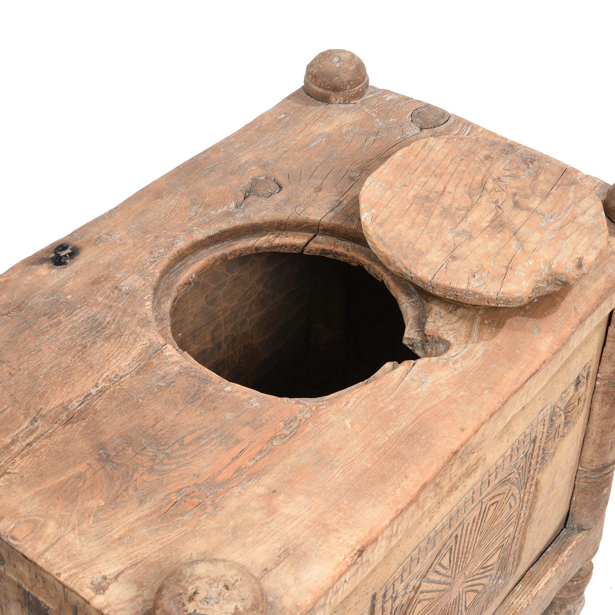 Carved Tribal Cedar Storage Chest From The Kulu Valley - 19thC