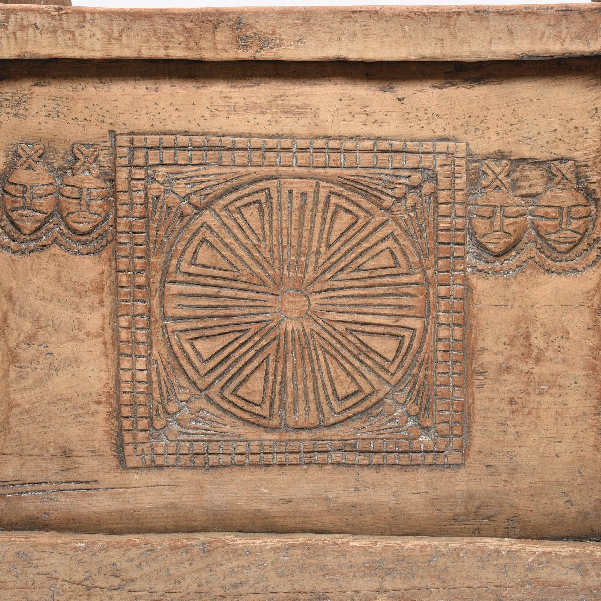 Carved Tribal Cedar Storage Chest From The Kulu Valley - 19thC