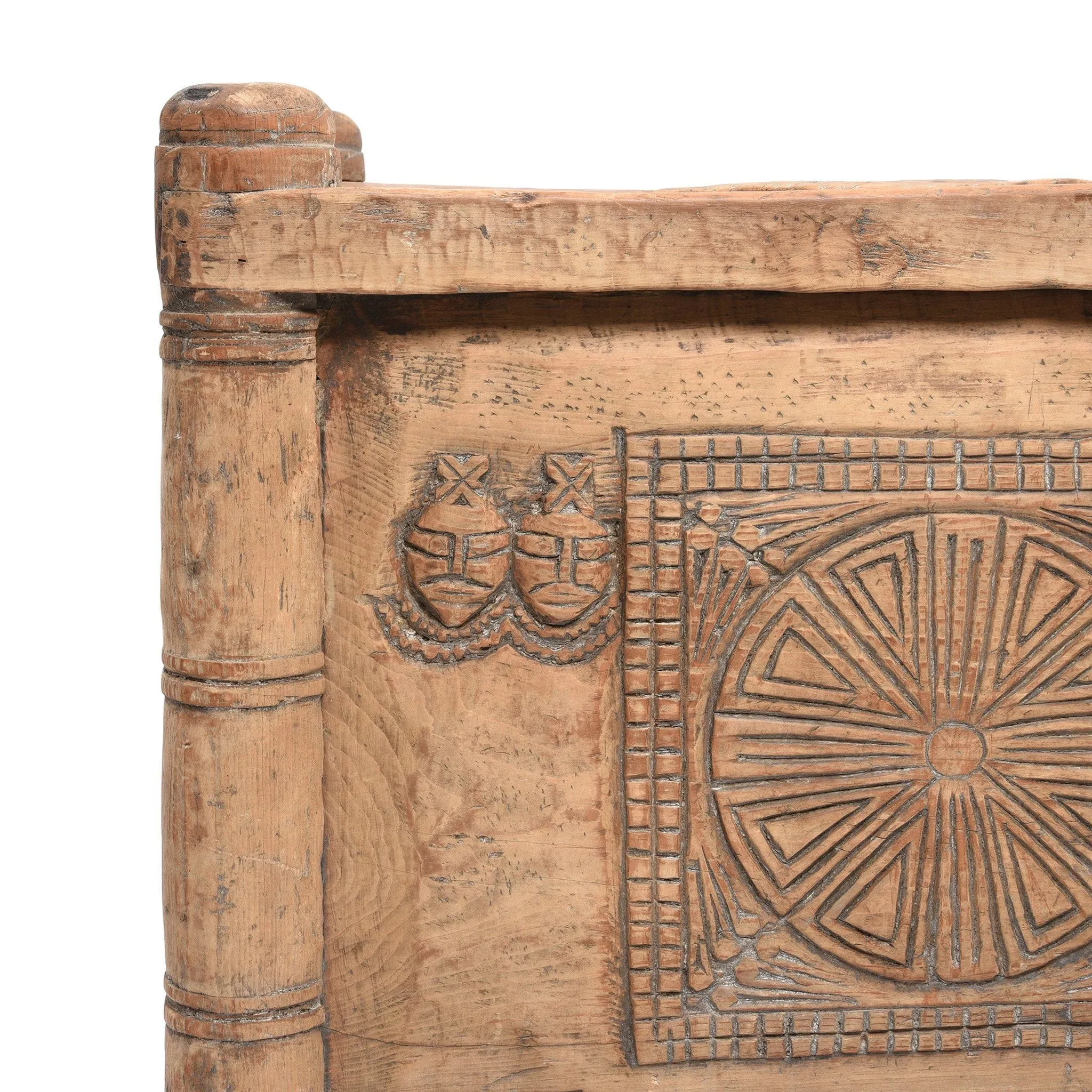 Carved Tribal Cedar Storage Chest From The Kulu Valley - 19thC