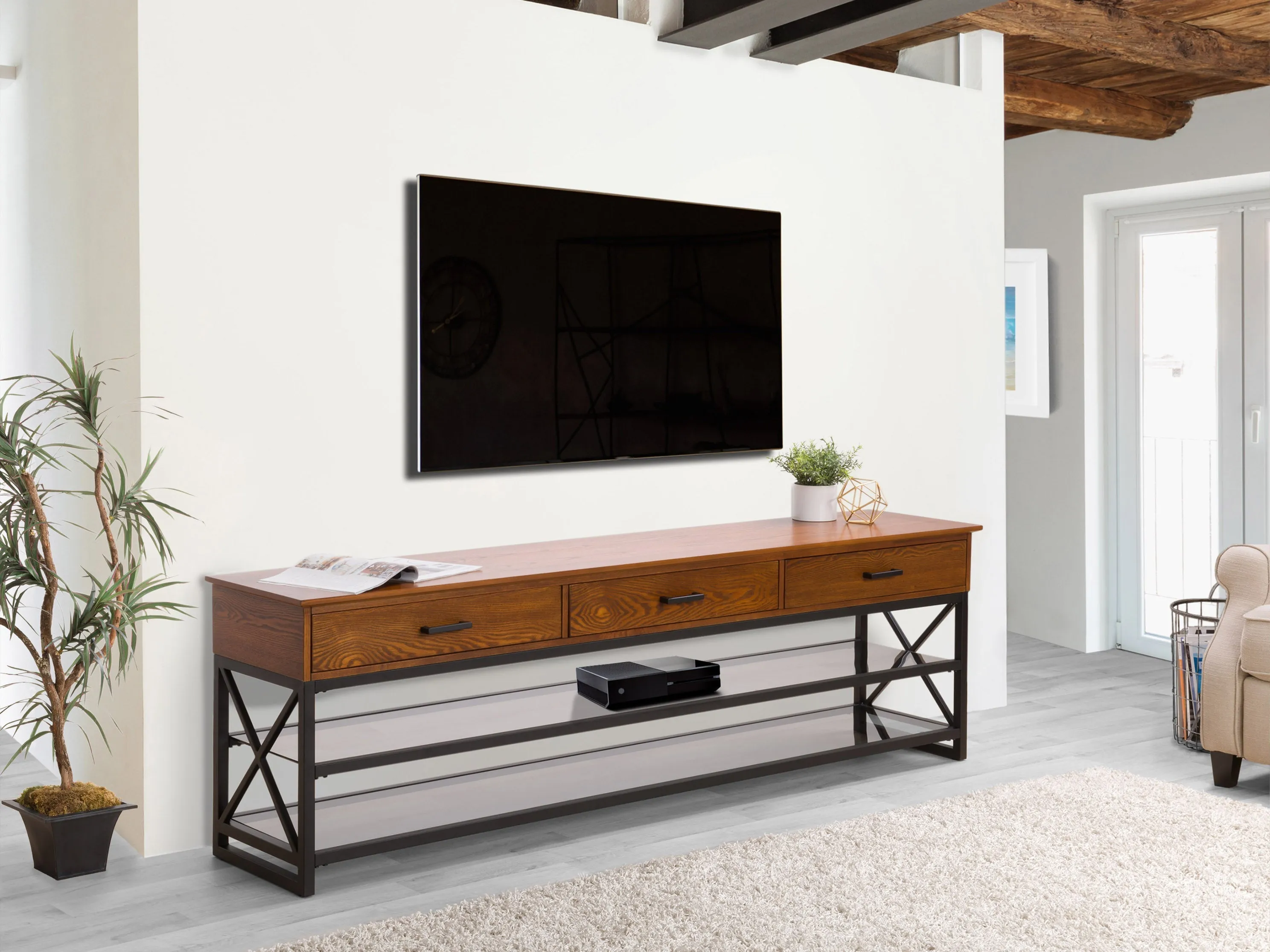 Cherry Brown TV Bench, TVs up to 95"