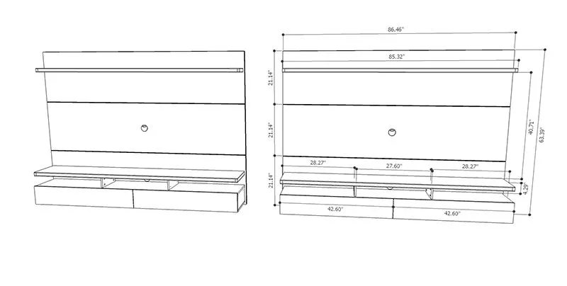 City 2.2 Floating Wall Theater Entertainment Center in Maple Cream and Off White