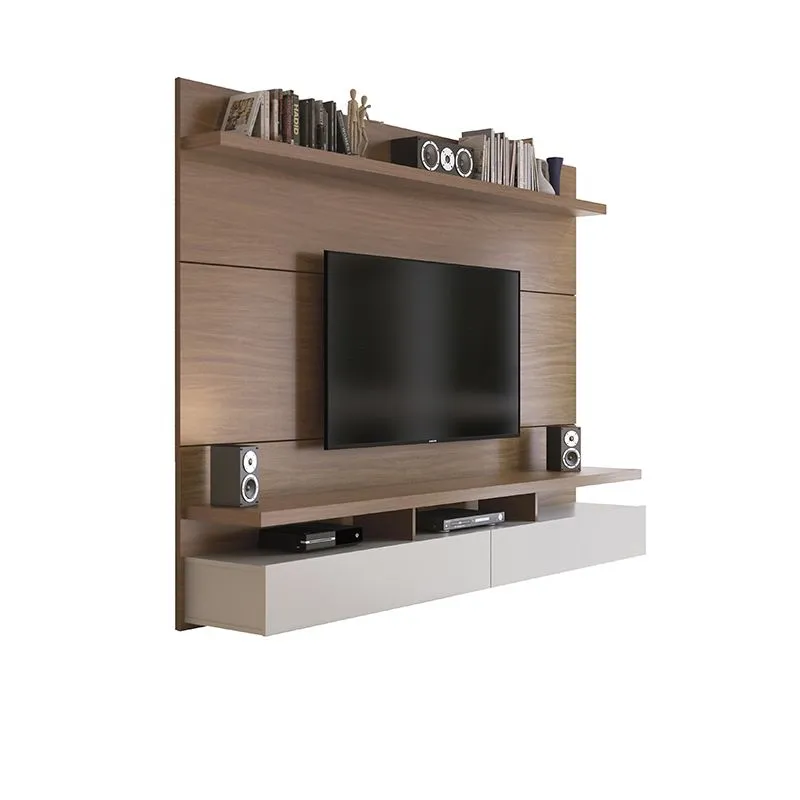 City 2.2 Floating Wall Theater Entertainment Center in Maple Cream and Off White