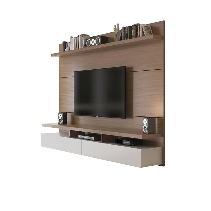 City 2.2 Floating Wall Theater Entertainment Center in Maple Cream and Off White