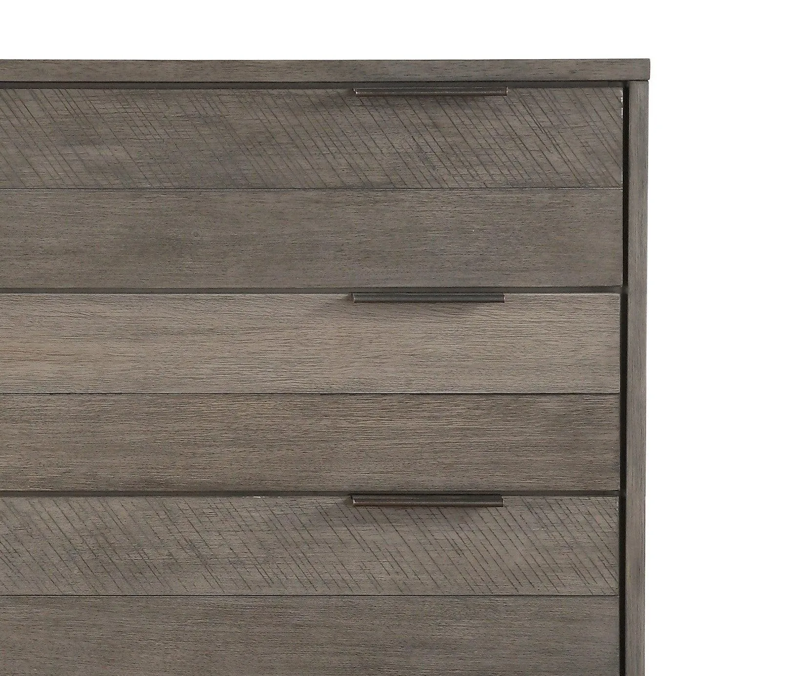 Contemporary Three-Tone Gray Chest of Drawers with Metal Legs and Acacia Veneer