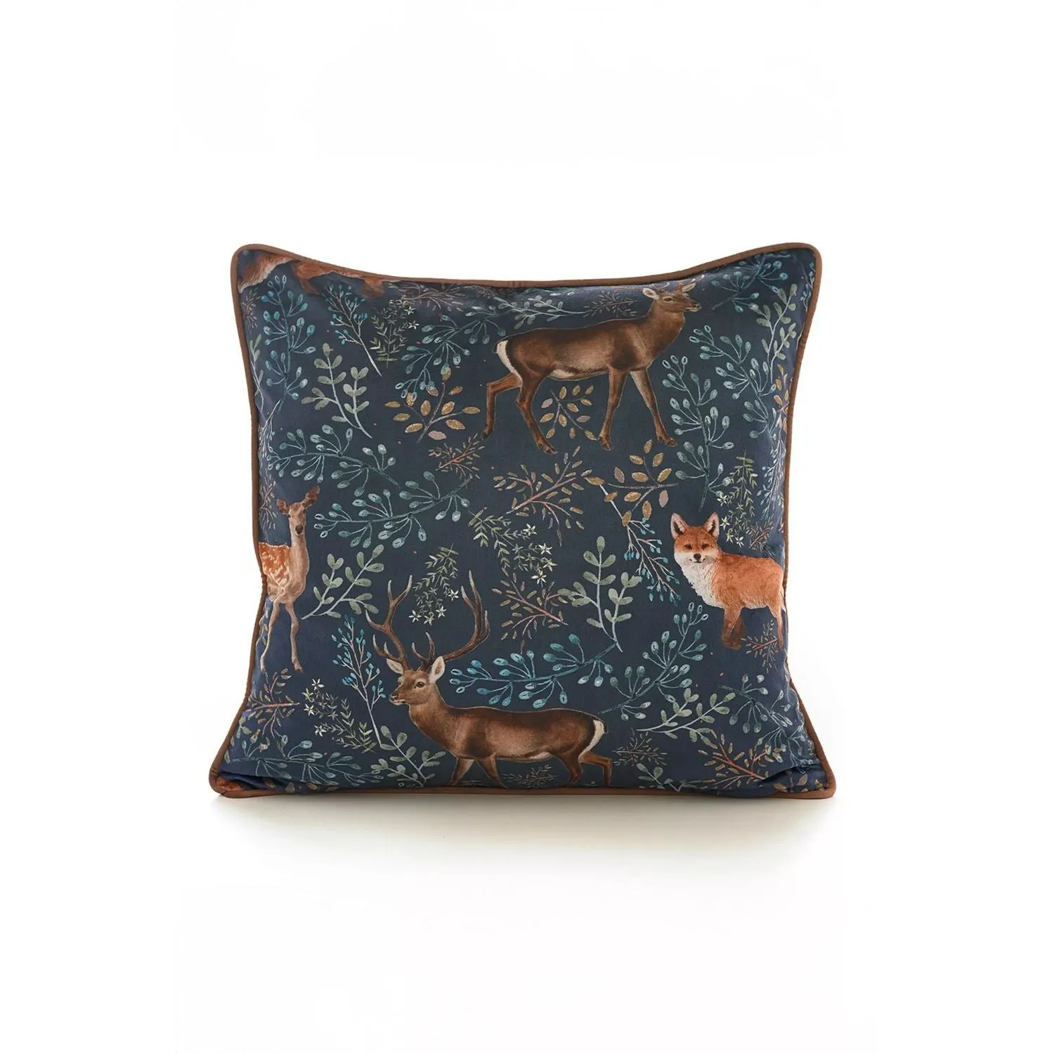 Deyongs 50cm  Fox And Deer Soft Velvet Pipe Trimmed Filled Cushion