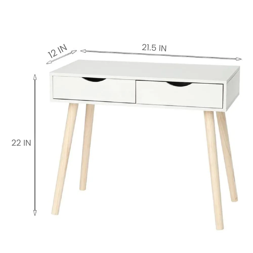 Dime Arts Shoppee Engineered Wood Desk with 2 Drawers for, Computer Desk with Storage Shelves, Makeup Vanity Desk, Modern Writing Study Table Home Office Desks for Bedroom (White)