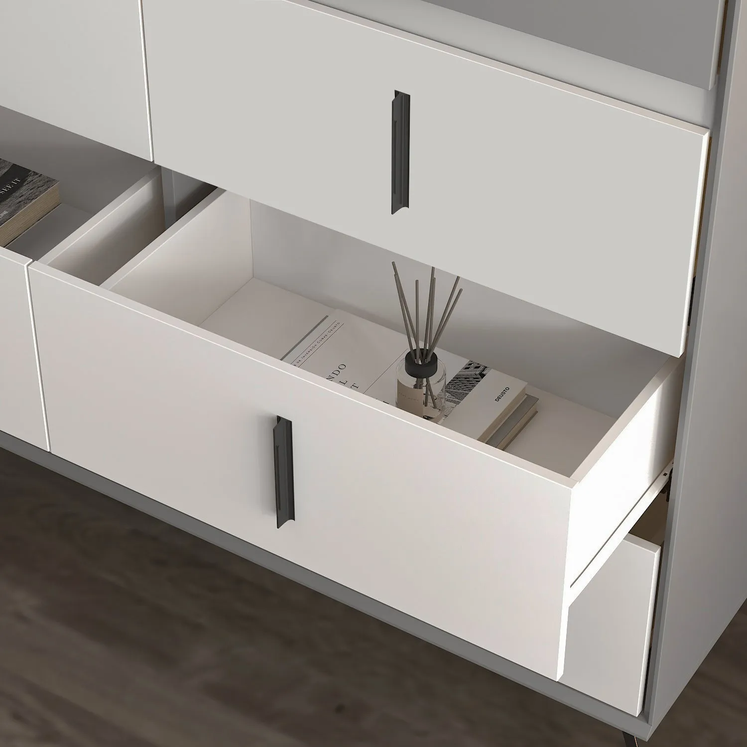 Double Dresser with 8 Drawers Modern Cabinet Chest with Large Storage and Wide Metal Legs for Bedroom