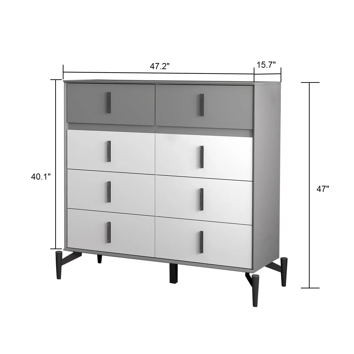 Double Dresser with 8 Drawers Modern Cabinet Chest with Large Storage and Wide Metal Legs for Bedroom